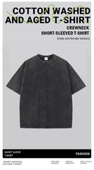 American Style Retro Heavyweight Solid Color Short Sleeved T-shirt Men Women Summer Street Trendy Washed Old Oversized Clothes