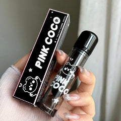 ملمع شفاه PINKCOCO Bear Doodle Mirror - ملمع شفاه لامع يدوم طويلًا، مناسب للطلاب، أحمر شفاه بلون طبيعي فاتح للبشرة