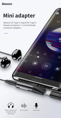 Baseus L41 Type-C to 3.5mm Jack Audio Cable Earphone Splitter Adapter for Xiaomi Huawei USB C Charger Aux Connectors Adapters