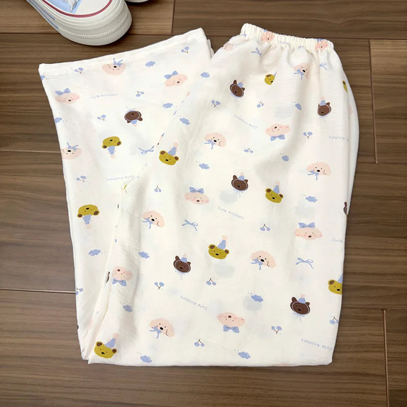 Summer Cartoon Dog Loose Casual Thin Home Pants Women's Spwear Comfortable Loose Wide Leg Home Clothes Youth Size