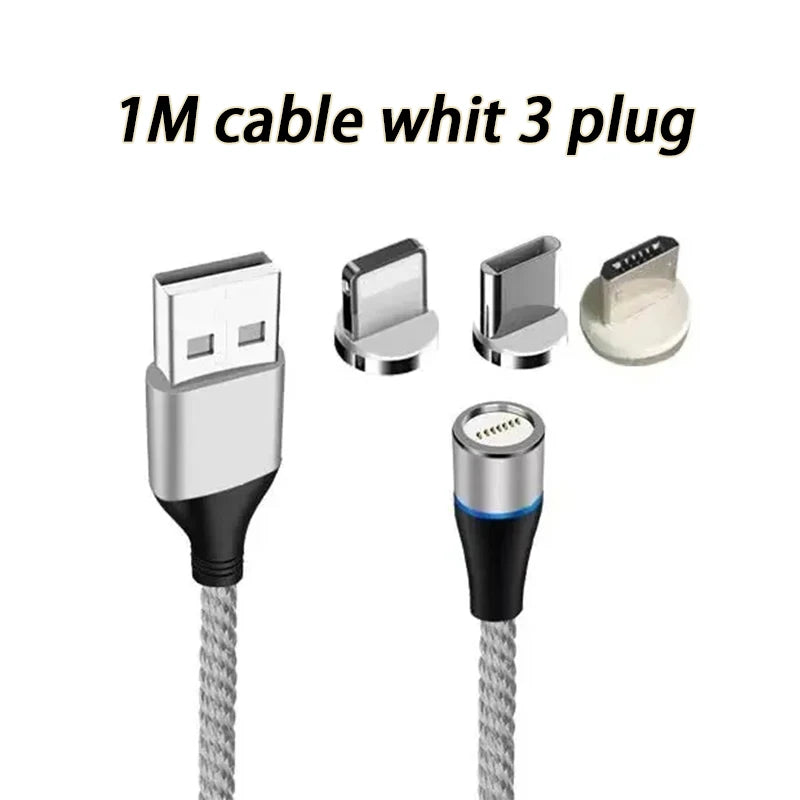 كابل بيانات مغناطيسي فائق السرعة 5A 3 في 1 متعدد الوظائف لشحن الهاتف المحمول لأجهزة iPhone وAndroid وHuawei Typec Luminous