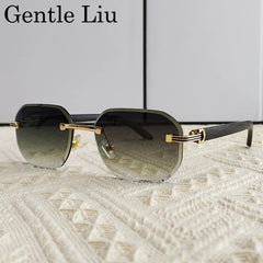 Vintage Square Rimless Sunglasses Men 2025 Luxury Brand Trendy Frameless Punk UV400 Eyewear Anti Blue Light Prescription Glasses