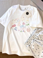 Retro Japanese Cartoon Print Pure Cotton ort Sve Women's T-irt Summer Design Loose Student Top Korean Sle round Ne