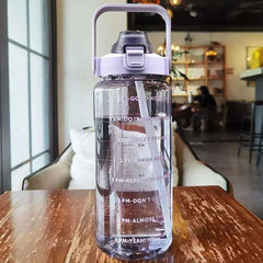 2L Water Bottle Portable Straw Plastic Water Cup for Outdoor Sports Fitness Adult High Value Big Fat Cup with Time Marker