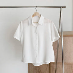 Ele Chiffon irt ort Sve Summer New Loose Collar  Ne White Top Women's Faion Commute Sle Straight Cut