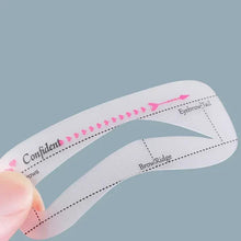 Eyebrow stencil strip close-up with dotted guide lines and heart accents