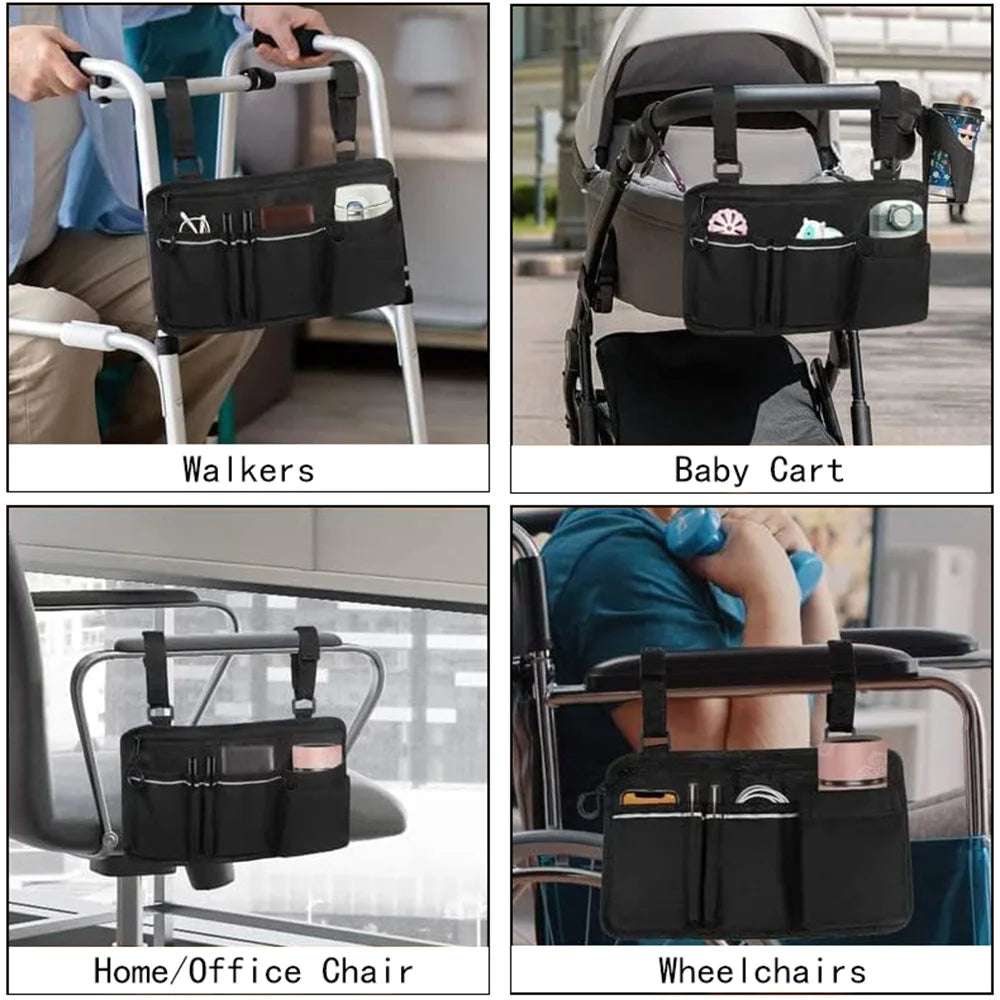 Wheelchair Beach Chair Side Bag With Reflective Strip Arm Rest Pouch For Most Walking Wheels And Mobile Equipment Accessories