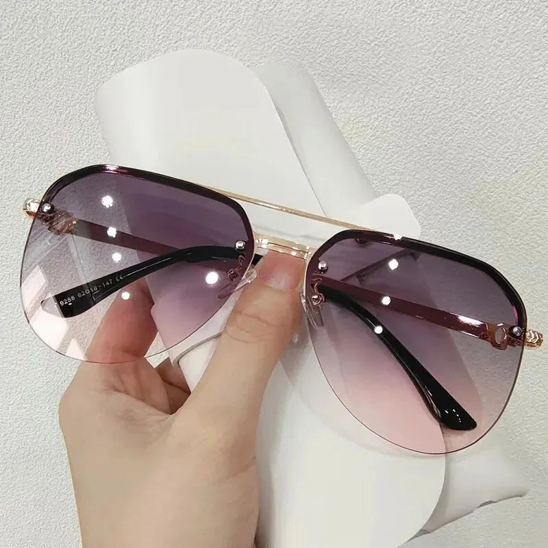 نظارات شمسية نسائية كلاسيكية بتصميم نصف إطار معدني جديد للأنشطة الخارجية بإطار مزدوج