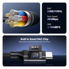 محول صوت USB C إلى 3.5 مم من النوع C إلى مقبس سماعة رأس مساعد 24 بت / 96 كيلو هرتز كابل HiFi DAC لهاتف Galaxy S23 S23 + Ultra S22 S21 S20