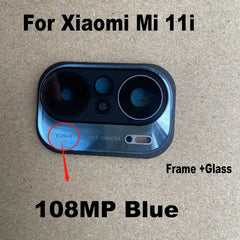 New For Xiaomi MI 11i MI11i 5G Back Camera Glass Rear Lens With Frame Cover Holder Bezel Sticker Adhesive Replacement