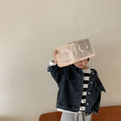 6704-1 Children's Denim Jacket Spring and Autumn Korean Girl's Denim Jacket Casual Loose Boy's Coat Cardigan.