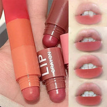 Matte velvet mist lipstick tubes with lip swatches in orange-red and dark rose shades.