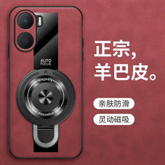 Case for Xiaomi Poco X7 pro magnetic ring holder luxury silicone sheepskin leather plexiglass Pu premium shockproof back cover