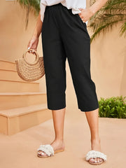 Plus Size 1XL-5XL Women Fashion  Casual Straight Leg Pants for Women Casual Solid Color Woven Fabric with Pockets Pants