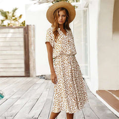 Polka Dot Short Sleeved Dress shirt Collar  Dress European and American Fashion Dress