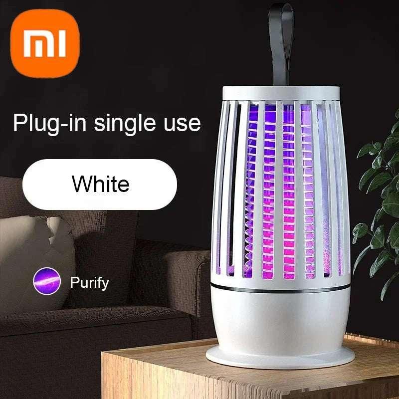 White mosquito killer lamp with purple LED light and black top handle