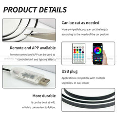 Car LED Ambient Light 64 Color Acrylic Strips 110cm Full Colors RGB Car Interior Hidden App Remote Control Atmosphere Lamp