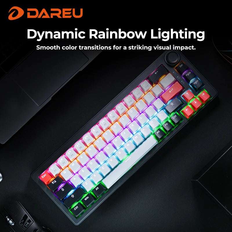 DAREU 2.4G Wireless Mechanical Gaming Keyboard 4000mAh Red Switch All Key Non-conflict Rainbow Lighting with Multifunction Knob