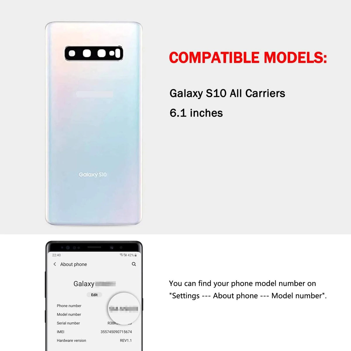 Compatible for Samsung Galaxy S10 Back Glass Cover Replacement 6.1-Inches SM-G973 All Carriers with Installation Manual + Repair