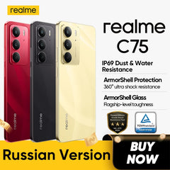 هاتف realme C75 4G الذكي IP69 IP68 مقاوم للغبار والماء بدرجة عسكرية 5828 مللي أمبير في الساعة 45 وات شحن عكسي متين
