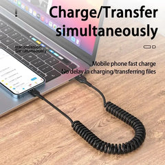 كابل USB Type C 66W Car 5A للشحن السريع من النوع C إلى النوع C كابل تلسكوبي زنبركي لهاتف iPhone 15 Samsung Huawei Xiaomi Redmi OnePlus