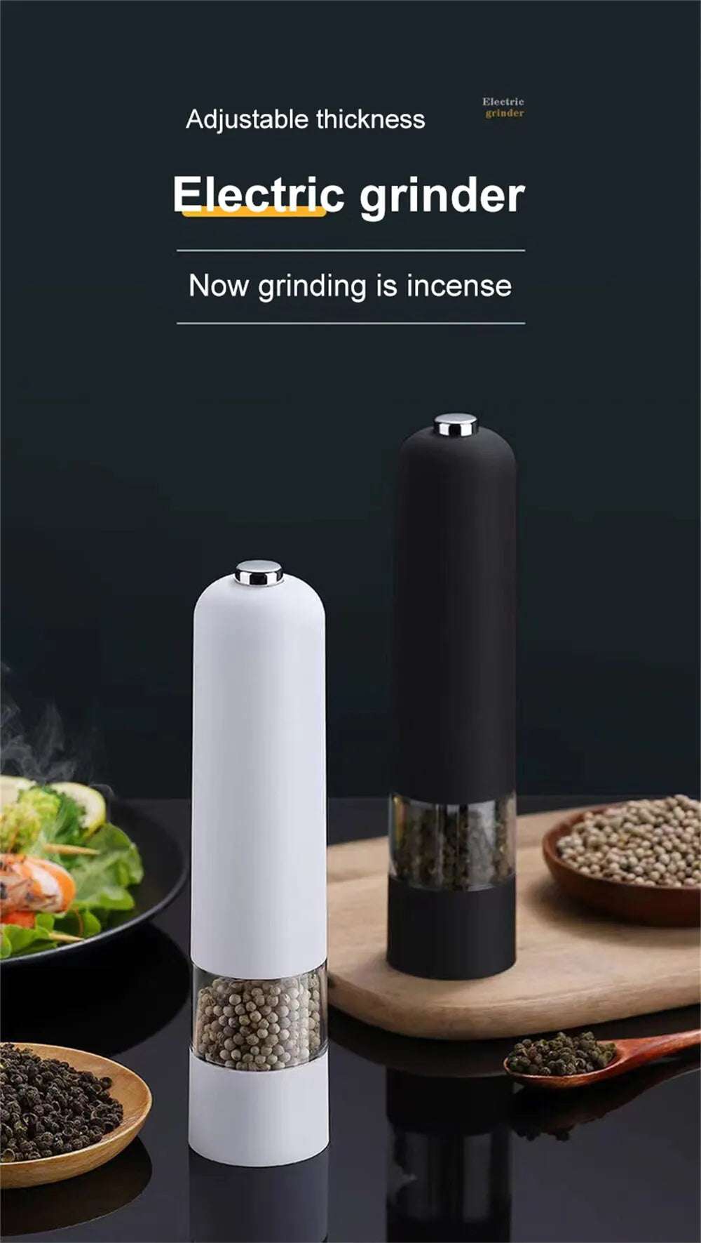 Electric Automatic Mill Pepper And Salt Grinder With LED Light Adjustable Coarseness Spice Grinder Kitchen Cooking Tool