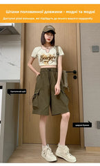 Sweet Cool Sle Women's Workwear orts Summer Thin American Qui Dry Casual Wide Leg Five-Quarter Loose Straight Cut Pants