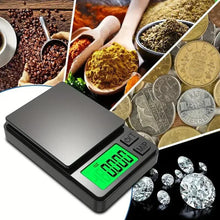 Mini digital gram scale with green backlit LCD, dark casing, top cover