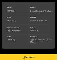 Essager USB 2.0 OTG Adapter 240W Fast Charging USB C To Type C Display Adapter OTG Connector For Samsung Xiaomi Huawei Lenovo