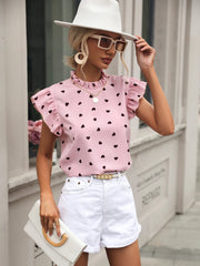 Fashion Chiffon Print Women's Shirt Casual Ruffle Short Sleeve Top Pink Chic Woman Blouse And Shirts Elegant Blouses Summer 2024