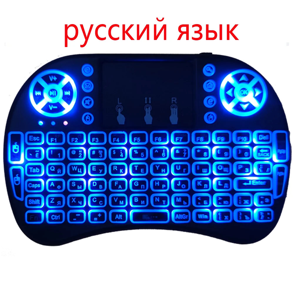 Backlight English Russian French Spanish Portugal Fly Air Mouse 2.4G Touchpad for Android TV Box PC I8 Mini Wireless Keyboard