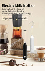 UPGRADED Electric Coffee Frother/MILK Whisk+Egg Beater MINI Food Blender USB Rechargeable Handheld Three Speeds Espresso Tools