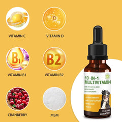 Vitamin Rich Pet Multivitamin Drops - With Cranberry, Vitamin C, D, B1, B2, MSM - Enhance Immunity For Dogs & Cats - 60ML