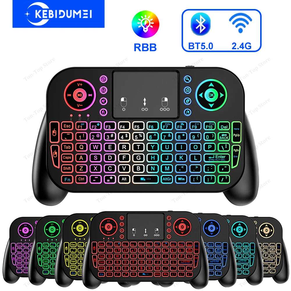2.4G Wireless Keyboard with Touchpad RGB Backlit Keyboard Rechargeable Mini Keyboard Bluetooth 5.0 Keyboard for Android TV Box