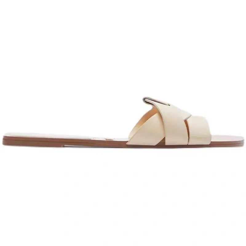 2024 New Summer Designer Traf Woman Flat New Slippers Woven with Comfortable Women's Shoes Casual Bottom Slippers Women's Shoes