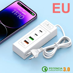 موزع محطة شاحن الطاقة بمقبس USB 5 فولت و4 أمبير USB TYPE C 3.0 شاحن سريع قابس شحن الهاتف مقبس USB كهربائي للولايات المتحدة والاتحاد الأوروبي