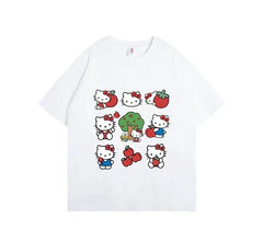 Hello Kitty Sanrio Fun Print Cotton T-Shirt Summer Cartoon Graphic Woman T-shirt Round Neck Plus Size Loose Casual Clothes