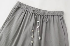 DUOPERI Women 2 Pieces Sets Shell Ornament Tops Camisole and High Elastic Waist Trousers Chic Lady Casual Pant Coordinates