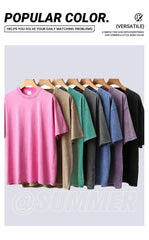 American Style Retro Heavyweight Solid Color Short Sleeved T-shirt Men Women Summer Street Trendy Washed Old Oversized Clothes