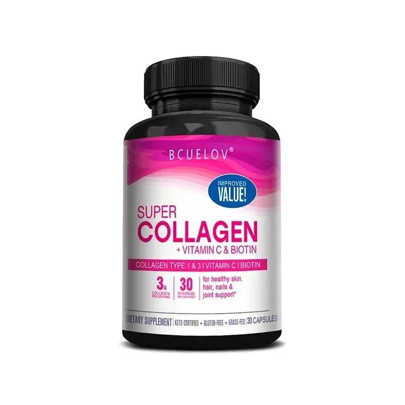 Collagen supplement bottle, Super Collagen + Vitamin C & Biotin, 30 capsules