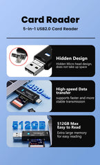 قارئ بطاقات Olaf 5 في 1 Otg Type C قارئ بطاقات Micro Sd محرك أقراص فلاش قارئ بطاقات الذاكرة الذكية USB 2.0 Tf Cf محول قارئ البطاقات