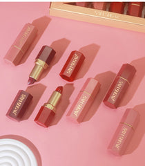 6 Colors Gold Bar Tube Lipstick Matte Texture Pearlescent Glitter Velvet Lipstick Valentine's Day Gift 6PCS
