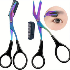 1PCS Eyebrow Trimmer Scissor,2024 New Stainless Steel Eyebrow Scissors with Comb,Portable Non Slip Professional Eyebrow Trimmer