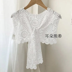 Women Shrugs Lace Hollow Out Female Summer Casual All-match Shawls Simple Scarf-collar Sleeveless Knitted Tops Korean Style Chic
