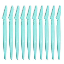 Eyebrow hair trimmer blades set, mint teal handles lined up with comb teeth