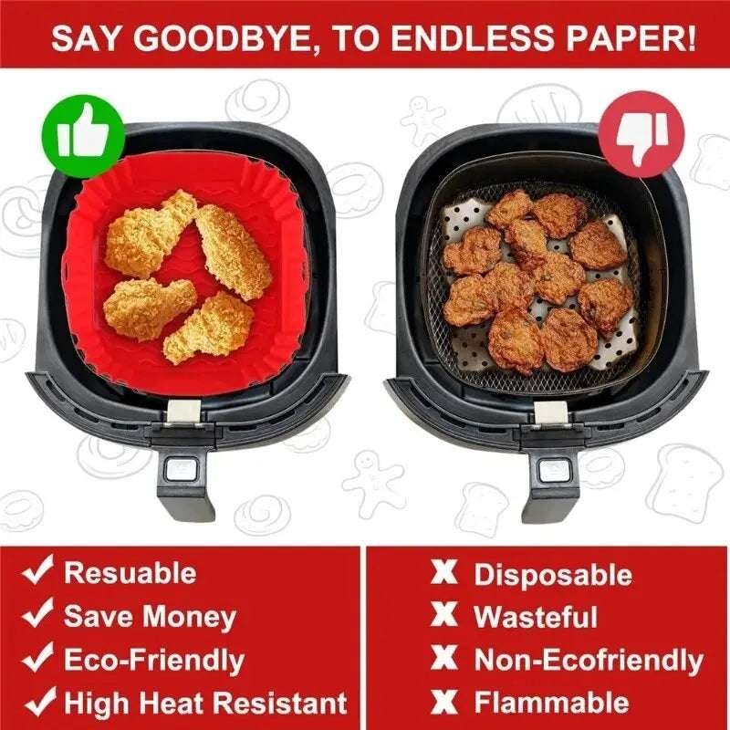 1PC Reusable Airfryer Pan Liner Accessories Silicone Air Fryers Oven Baking Tray Pizza Fried Chicken Airfryer Silicone Basket