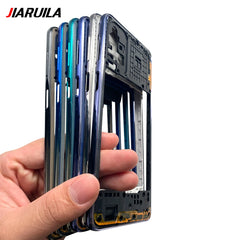 الإطار الأوسط لهاتف Samsung A41 F62 M51 M62 A7 2018 مع زر التحكم في الصوت والإطار الأمامي والإطار الأوسط وهيكل الهيكل
