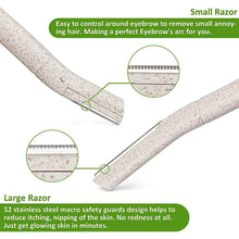 Wheat-straw eyebrow razors with safety guard, close-up of blade edges