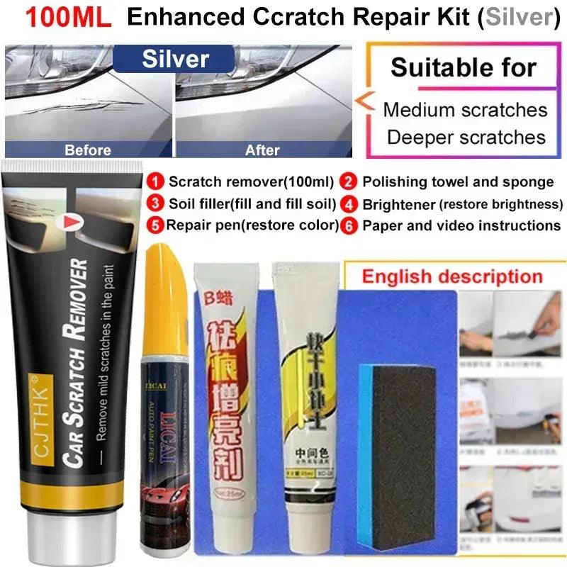 100ml silver scratch repair kit with gel tube, pen, and polishing sponge