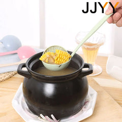 JJYY ملعقة مطبخ 2 في 1 ملعقة بمقبض طويل مصفاة بلاستيكية أدوات مائدة ملعقة وعاء ساخن